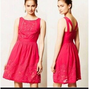 Moulinette Soeurs Anthropologie Fuchsia Pink Sleeveless Boat Lace Dress Size 10